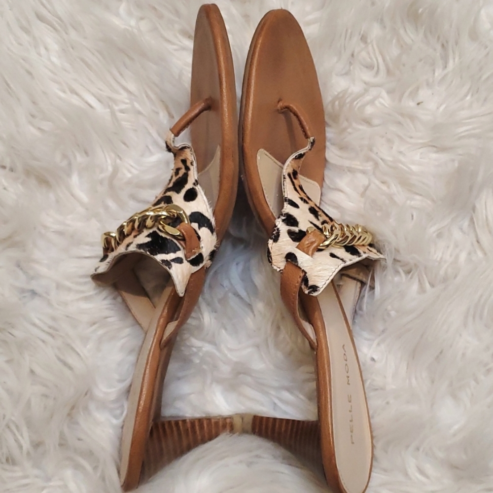 Pelle Moda Leopard Print Pony Hair Sandals Kitten Heels Size 8.5 - Picture 3 of 7